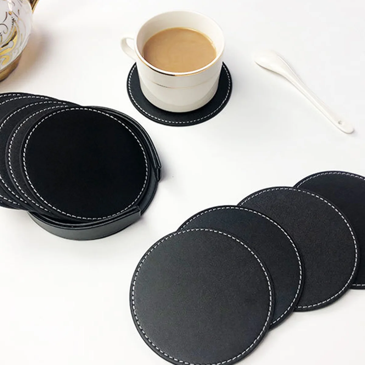 PU Leather Round Drink Mat - Image 2