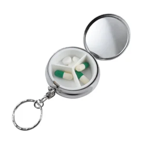 Metal Round Pill Box Key Tag